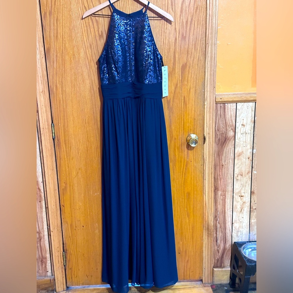 Bill Levkoff NWT Sz‎ 8 Full Length formal Navy Sequin Gown triple lined